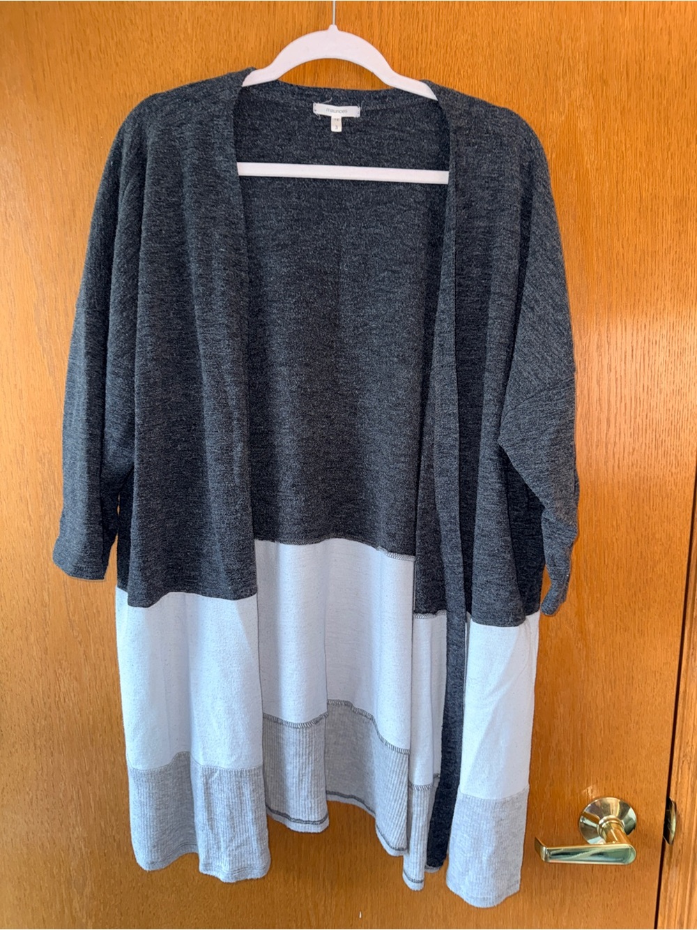Maurices Charcoal and Light Gray Colorblock Open Cardigan